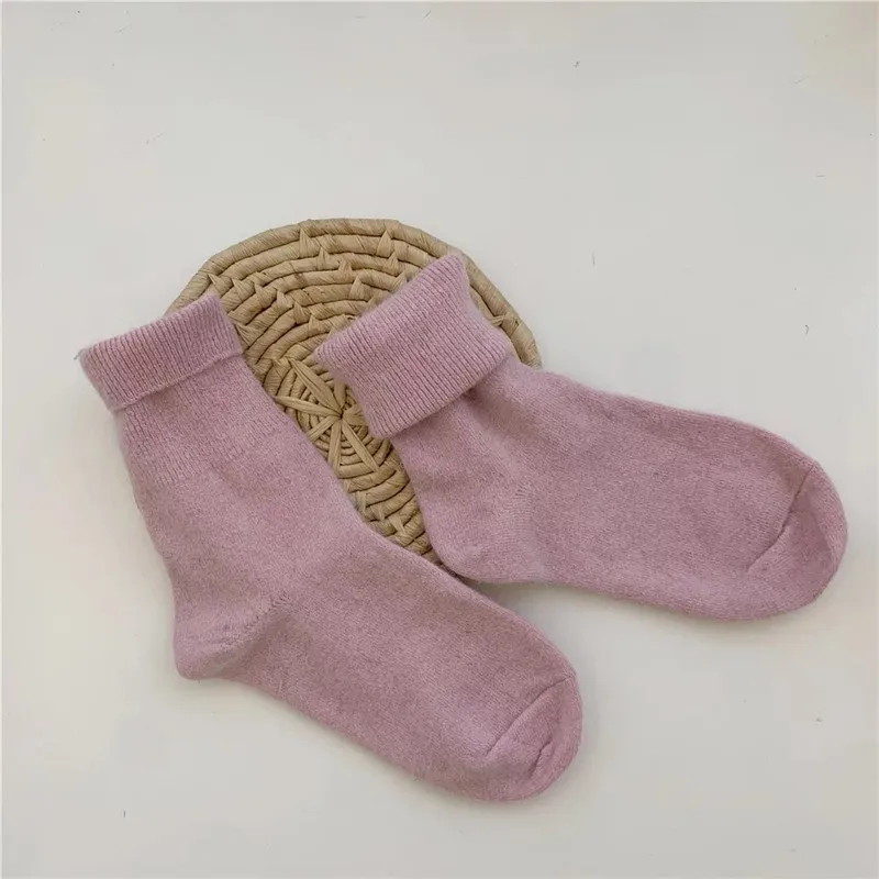 Japanese Winter Solid Color Thickened Warm Rabbit Wool Socks - Pink