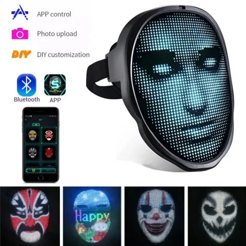 Halloween Face Masks Full Color LED Luminous Mask Changing