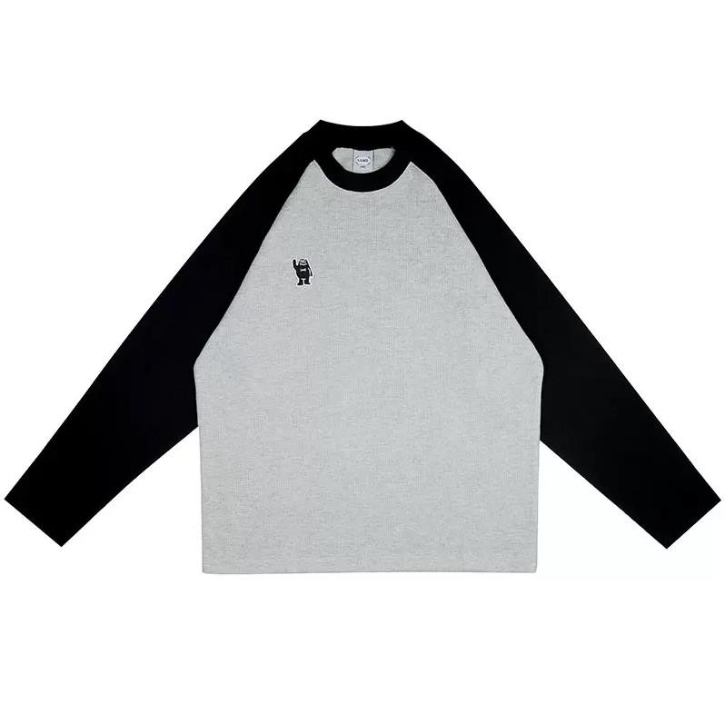 Waffle Long Sleeve T-shirt Women's Vintage Round Neck