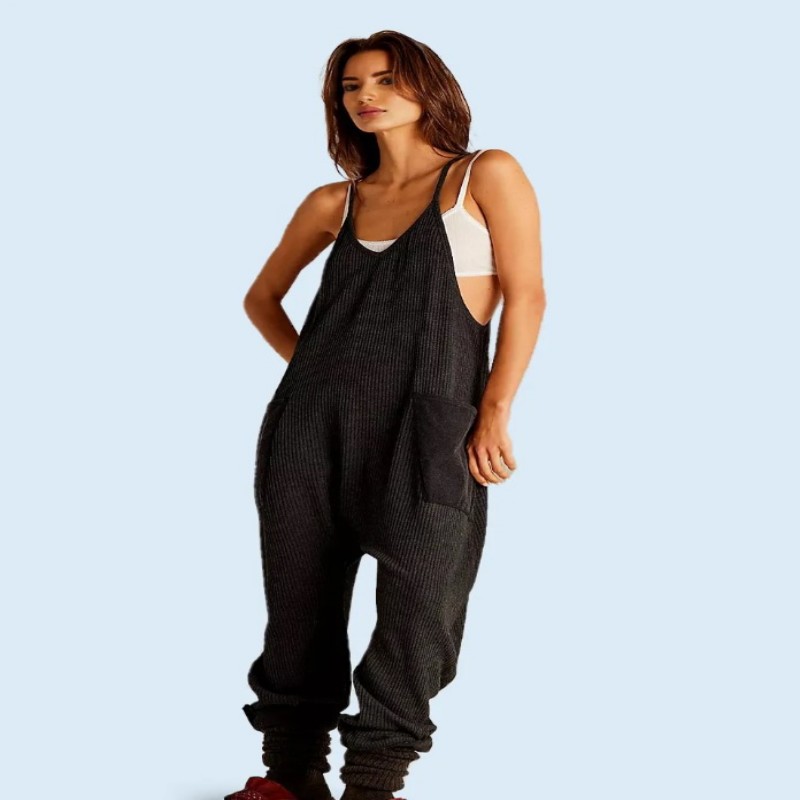 Waffle Knitted Trousers Jumpsuit Suspender Pants - Image 6