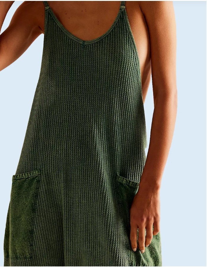 Waffle Knitted Trousers Jumpsuit Suspender Pants - Image 3