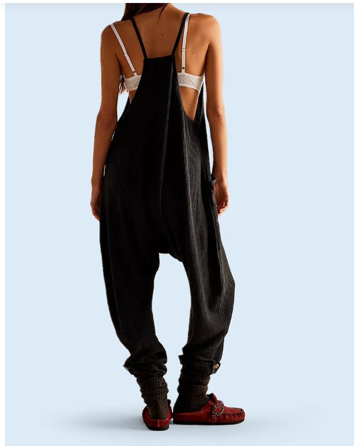 Waffle Knitted Trousers Jumpsuit Suspender Pants - Image 2