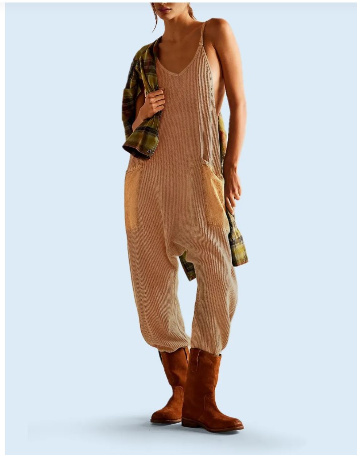 Waffle Knitted Trousers Jumpsuit Suspender Pants - Image 5