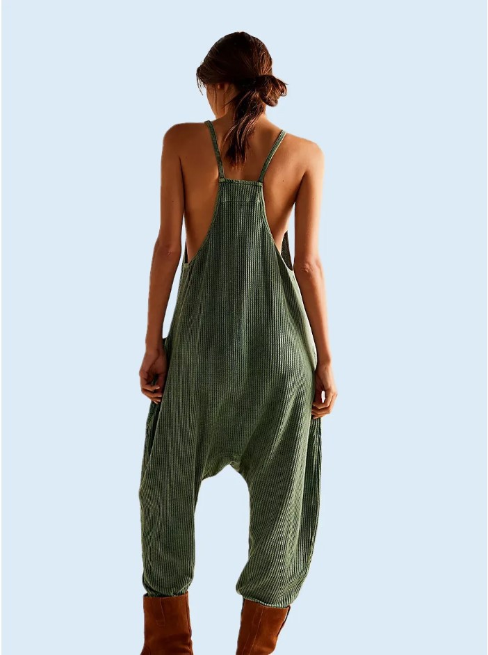 Waffle Knitted Trousers Jumpsuit Suspender Pants - Image 7