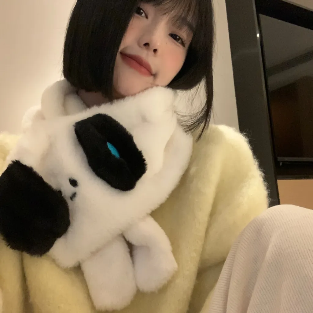 Cute Little Dog And Scarf Girl Winter - 2 Style