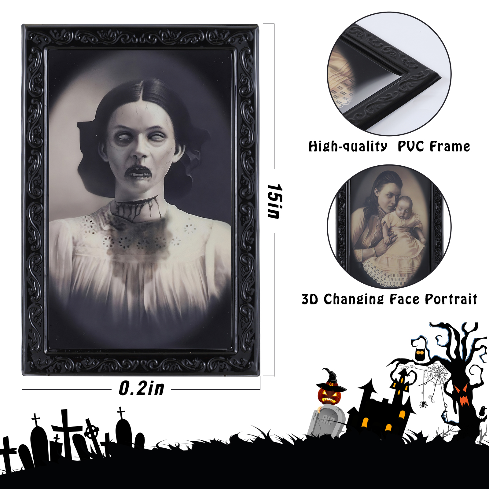 Halloween decoration 3D changing face moving picture frame portrait horror for horror party decors home decorations