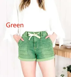 Belt Design Lady Trousers With An Elasticated Waist - Shorts Grass Green - View 1