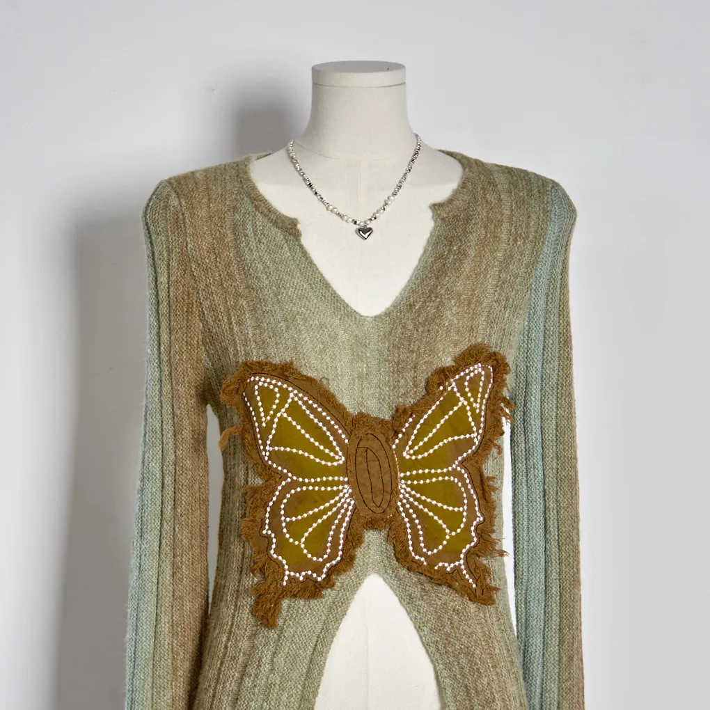 American-style Three-dimensional Butterfly Patch Sweater - Picture Color-Average Size