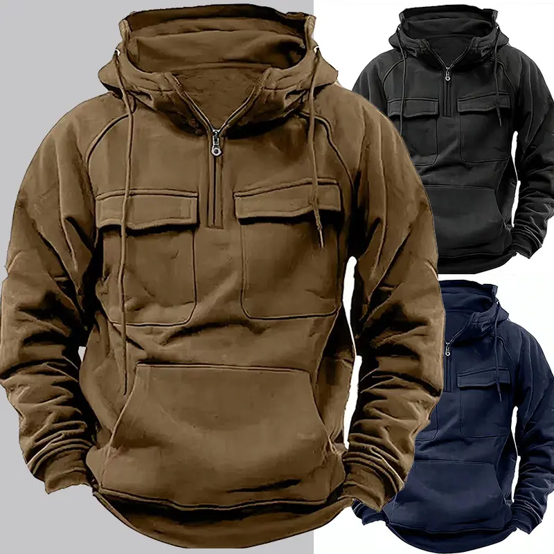 Men's Zip-up Hoodies Sweatshirt with Drawstring and Pocket Design