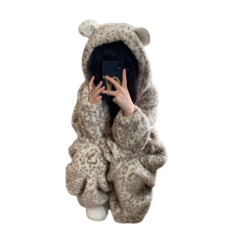 Women's One-piece Pajamas Cute Cartoon Leopard Print