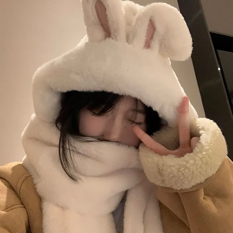 Thickened Warm Scarf Gloves Three Piece Set - White