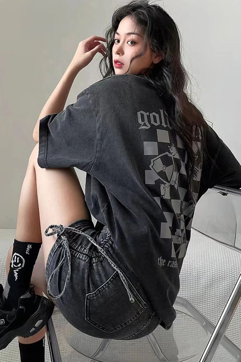 Black Pure Cotton Short Sleeved Female