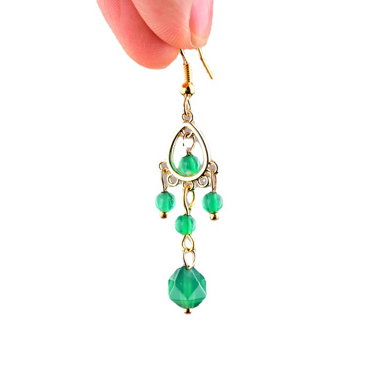 Green Agate Earrings Female Retro
