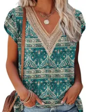 European And American Summer Women's V-neck Lace T-shirt Casual Top - 18Style