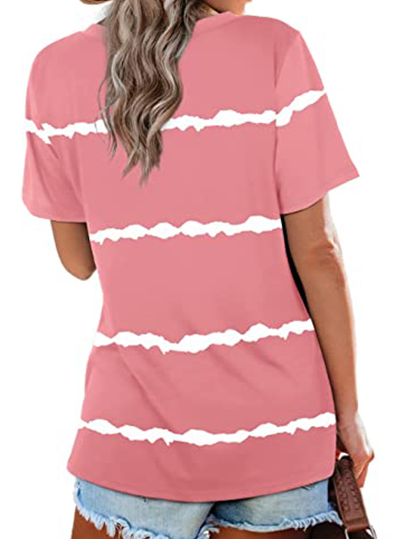Women's V-neck Striped Printed Loose T-shirt