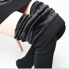 Women's Fleece-lined Thick Pearl Velvet Leggings - Black - View 1