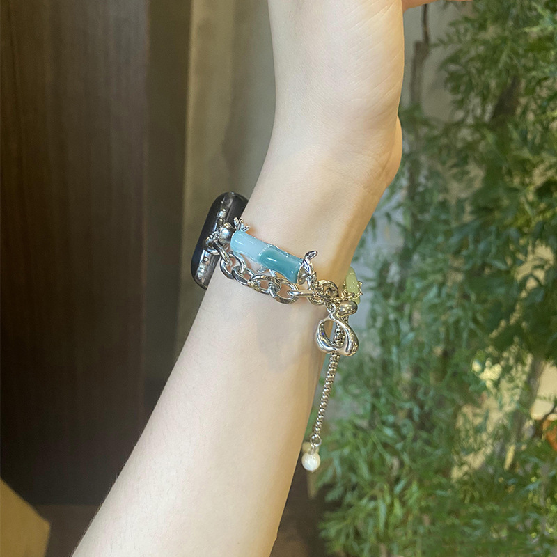 New Chinese Style Jade Bamboo Chain Metal Watch Bracelet Tide