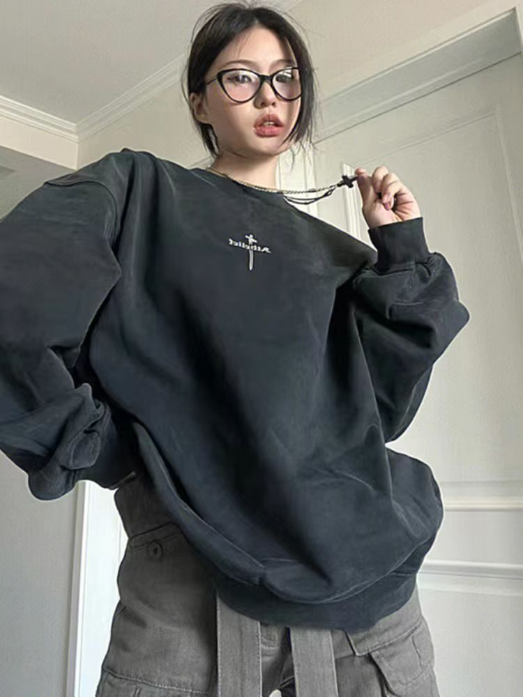 Pure Cotton Round Neck Sweater With Plush And Thickened Fabric