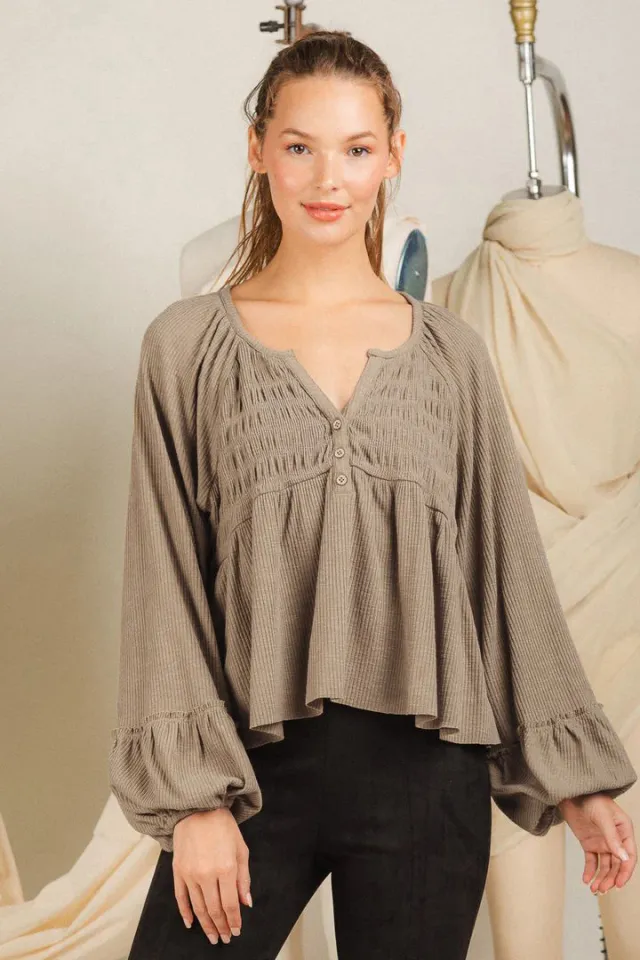 Women's Fashionable Pleated Sunken Stripe Knitted Bottoming Shirt Top Khaki - Shop at LoveMi