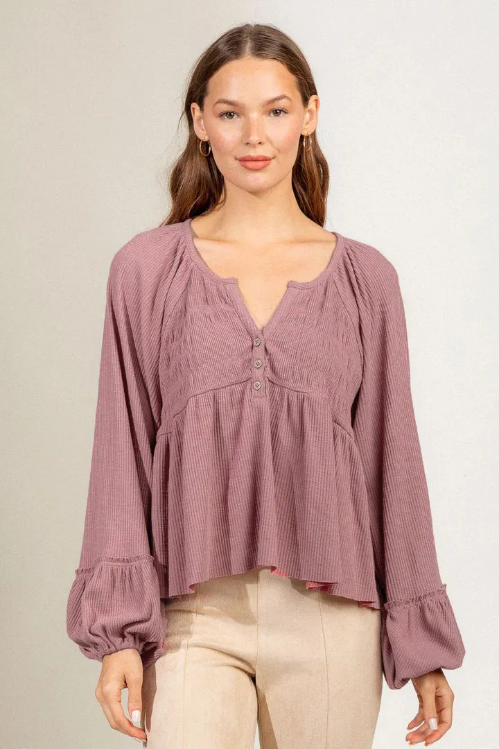 Women's Fashionable Pleated Sunken Stripe Knitted Bottoming Shirt Top - Pink