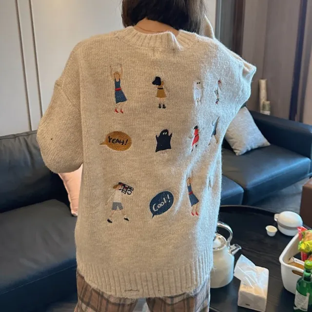 Design Sensitive Embroidery Soft Glutinous Sweater For Women Apricot - Shop at LoveMi
