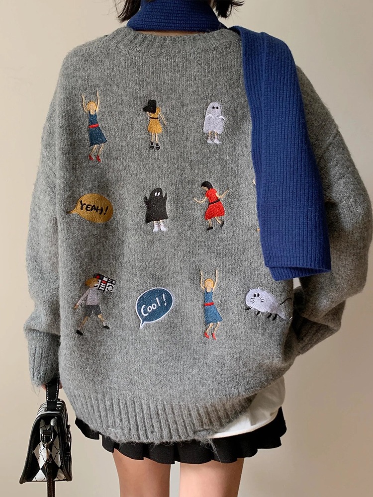 Design Sensitive Embroidery Soft Glutinous Sweater For Women