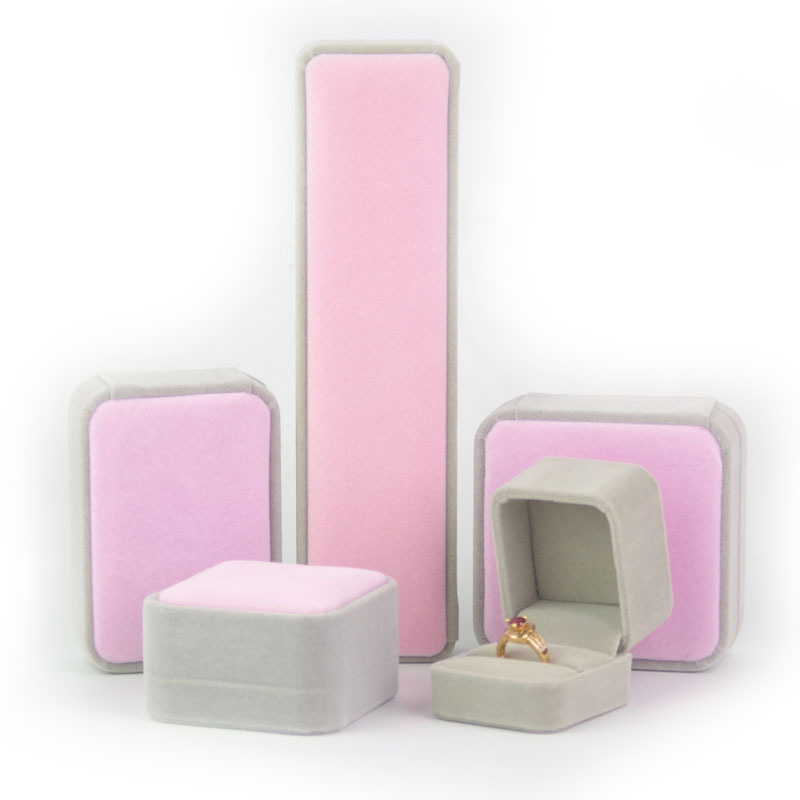 Flocking Cloth Rounded Gray Velvet Pendant Jewelry Box - Image 8