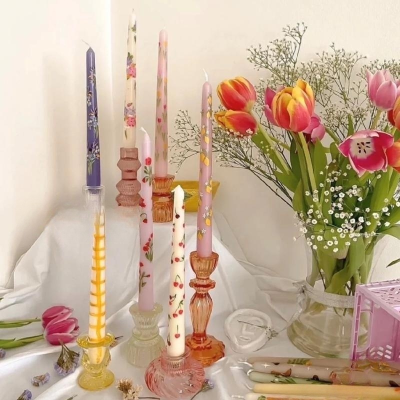 Pastoral Style Hand-painted Long Brush Holder Smokeless Retro Romantic Thin Rod Aromatherapy Candle