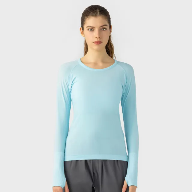 New Women's Round Neck Sports T shirt Slim Fit And Breathable Broken Ice Blue - Shop at LoveMi