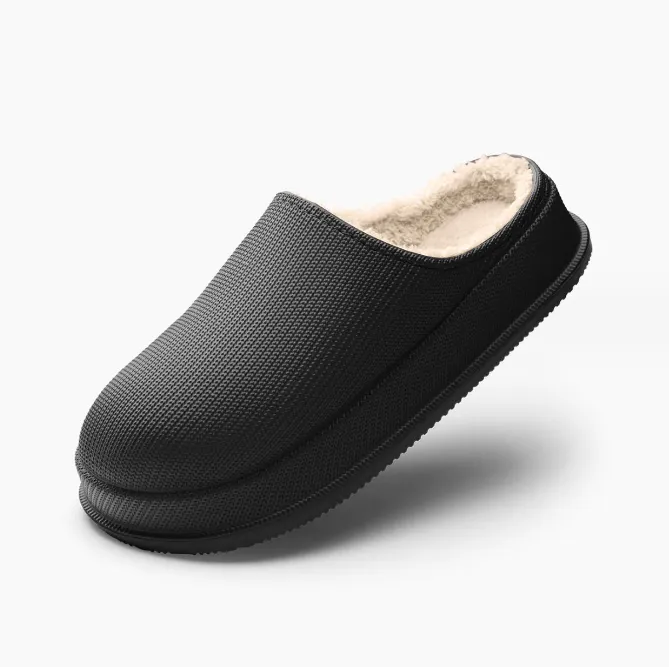 Men's And Women's Waterproof Warm Thick Bottom Non-slip Cotton Slippers - Black