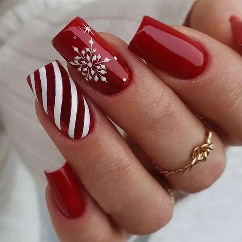 Christmas Red And White Striped Snowflake Wear