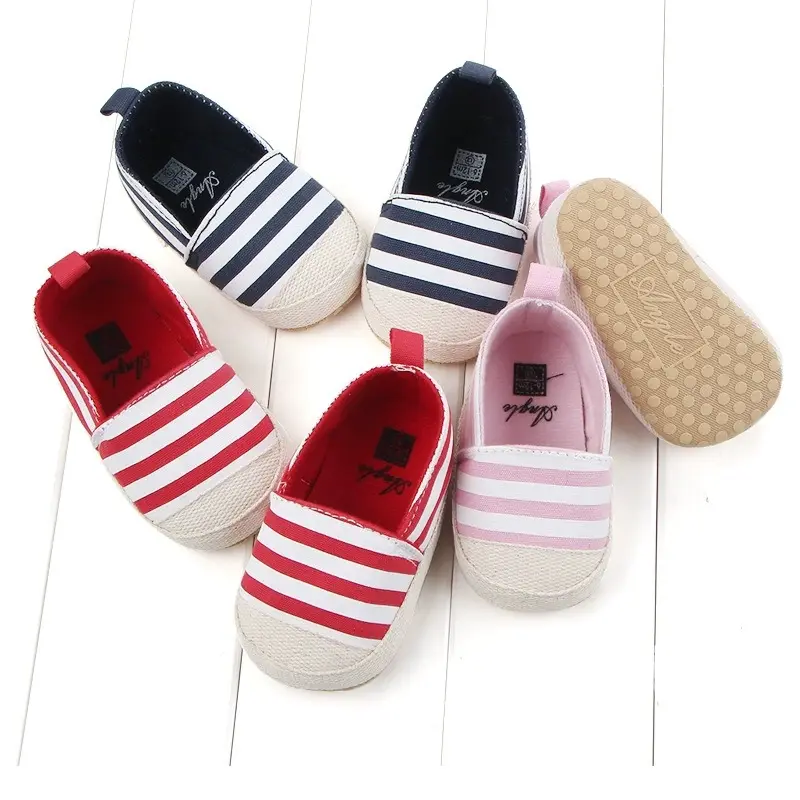 Striped Soft Soled Linen Toe Walking Shoes