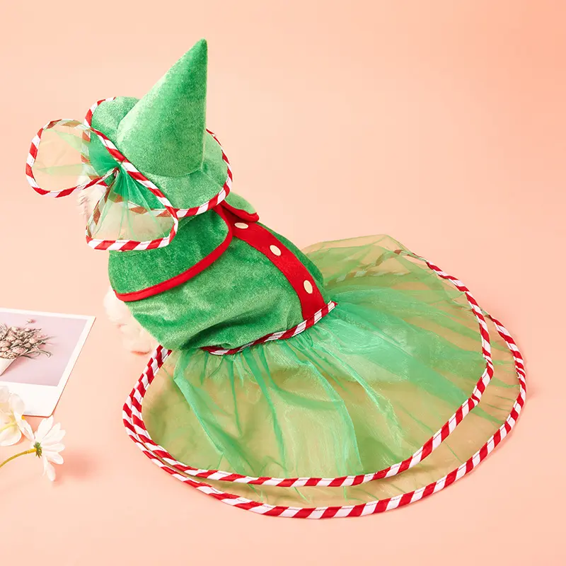 Pet Green Gauze Skirt Hat Suit Cute