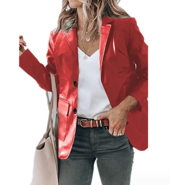 Lapel Single Breasted Solid Color PU Leather