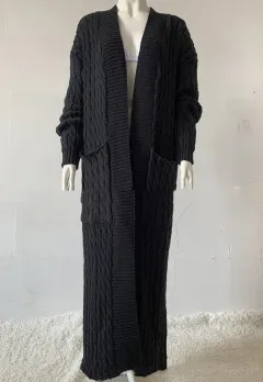 Long European And American Knitwear Coat - Black - View 1