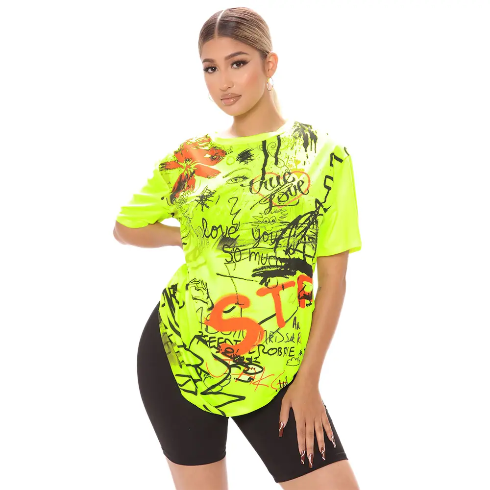 Women's Long Loose Print T-shirt