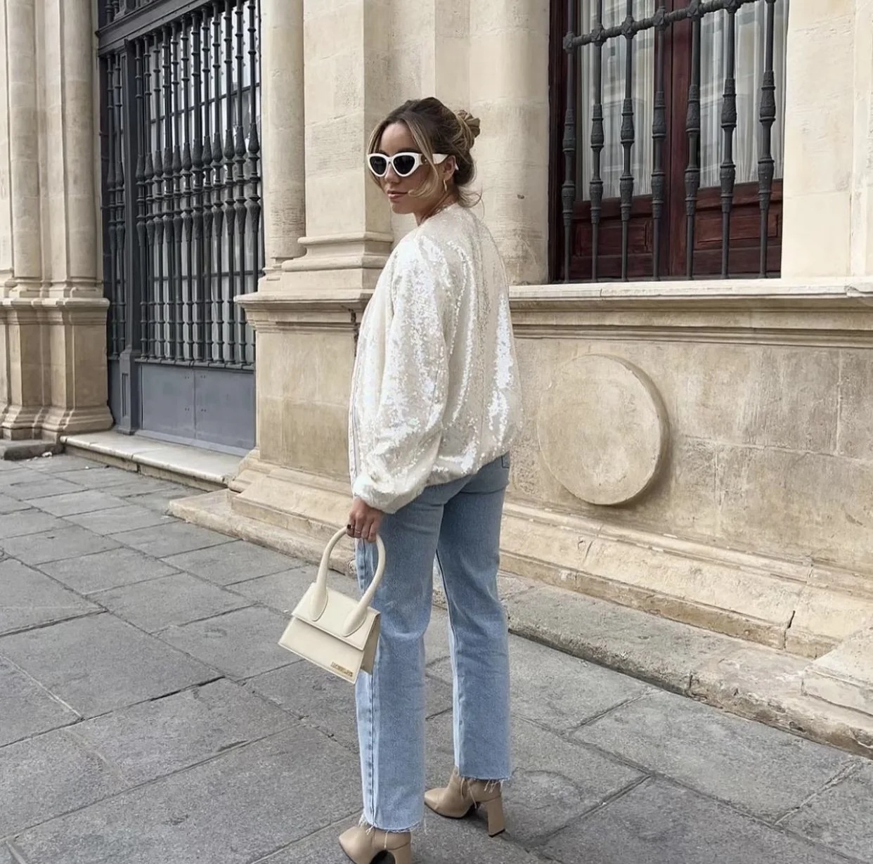 Women's Fashion Temperament Crew Neck Sequined Jacket Coat Top