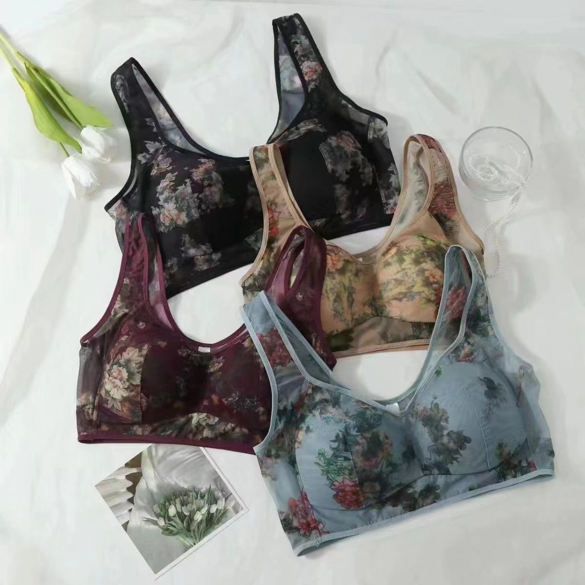 Women's Fashion Casual Printing Wireless Gathering Vest Bra