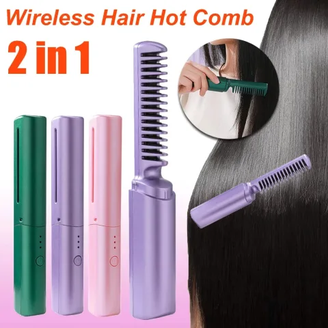 Professional Wireless Hair Straightener Curler Comb Fast Heating Negative