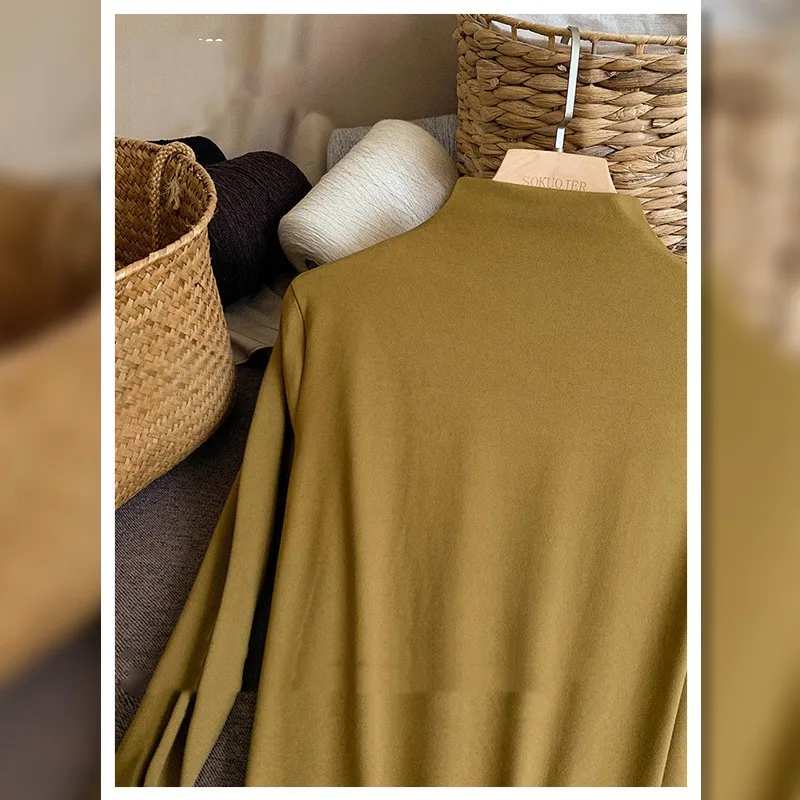 Double-sided Sanding Half Turtleneck Bottoming Shirt - Green