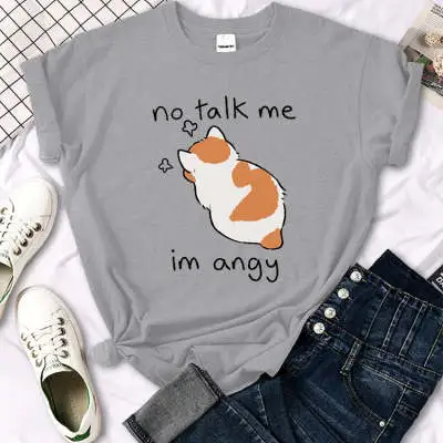 Don't Talk To Me My Funny Cat Prints Casual Round Neck Short Sleeves Grey - Shop at LoveMi