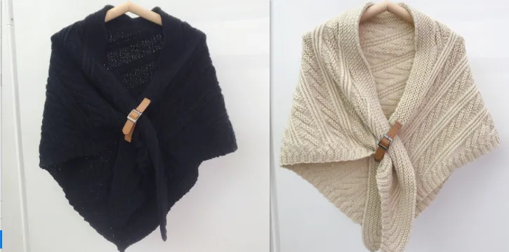 Korean Style Hollow Leather Ring Big Triangle Shawl Cape Pure Color Warm Keeping - Suit5