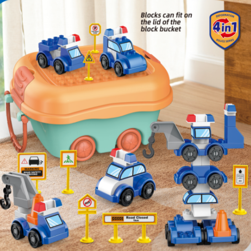Four-in-one Large Particle Building Blocks Police Car Robot - Image 2