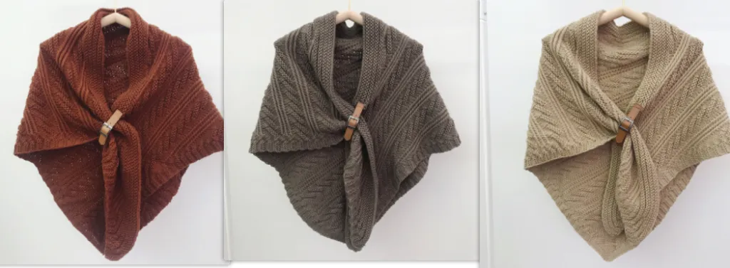 Korean Style Hollow Leather Ring Big Triangle Shawl Cape Pure Color Warm Keeping - Suit16