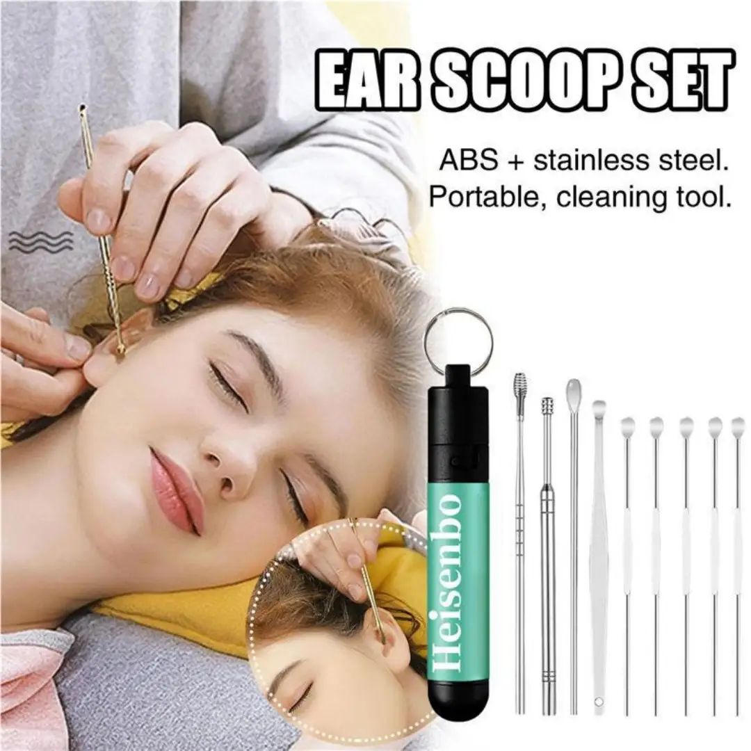 9PCs Steel Ear Buckle Ear Wax Cleaner Spoon Ear Care Ear Wax Removal Kit