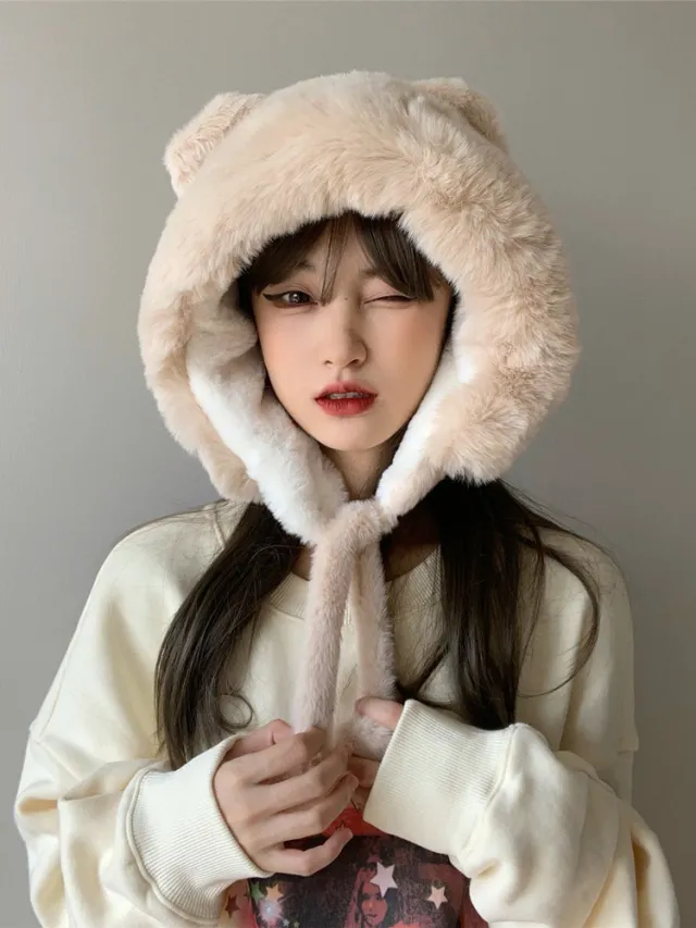New Women's Windproof Pile Hat Cream Coloured - Shop at LoveMi