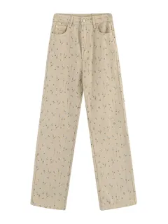 Homemade Floral Straight Leg Jeans For Women - Apricot - View 1