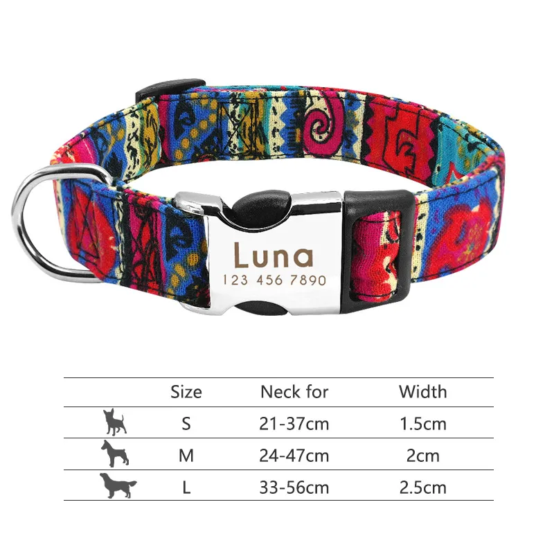 Adjustable Nylon Dog Collar Personalized Dogs Cat ID - 013Rose - View 1