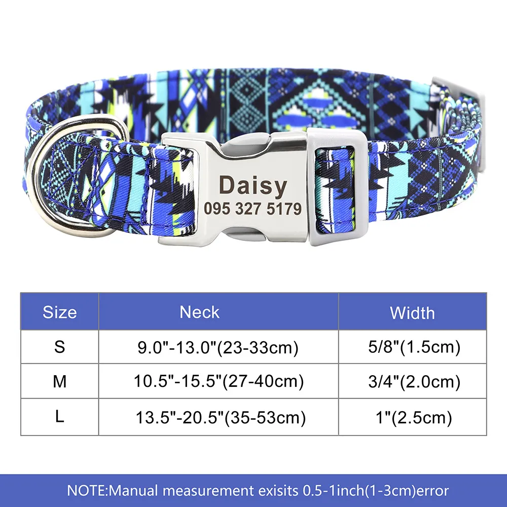 Adjustable Nylon Dog Collar Personalized Dogs Cat ID - 337Blue - View 1