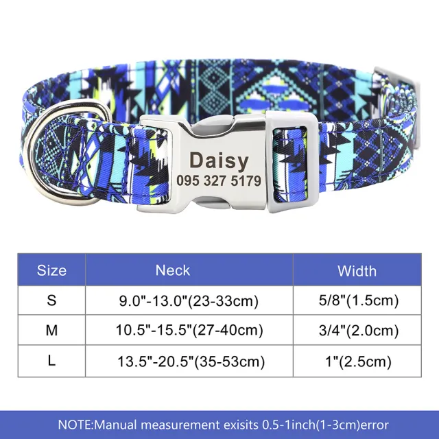 Adjustable Nylon Dog Collar Personalized Dogs Cat ID 337Blue - Shop at LoveMi